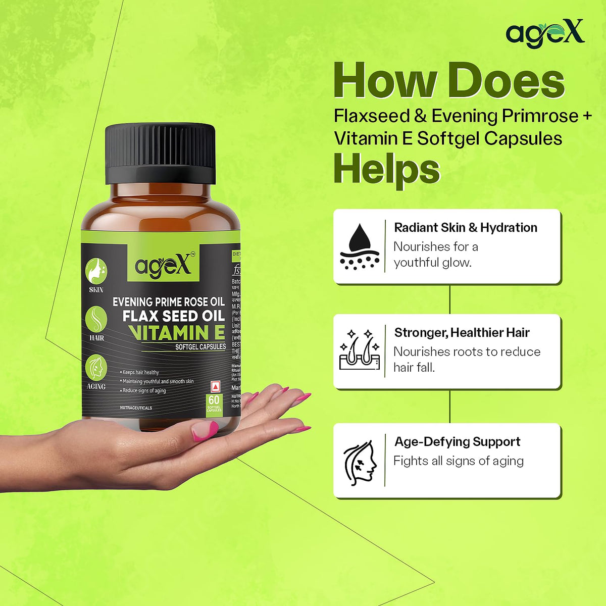 Vitamin E + Evening Prime Rose Oil + Flex Seed oil Softgel Capsules
