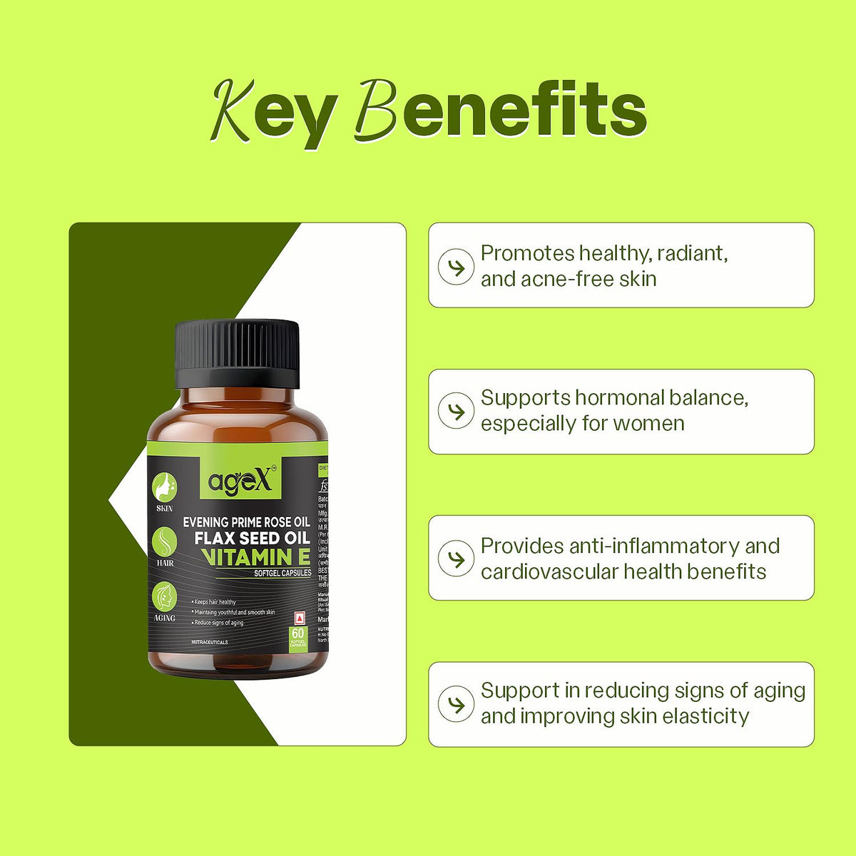 Vitamin E + Evening Prime Rose Oil + Flex Seed oil Softgel Capsules
