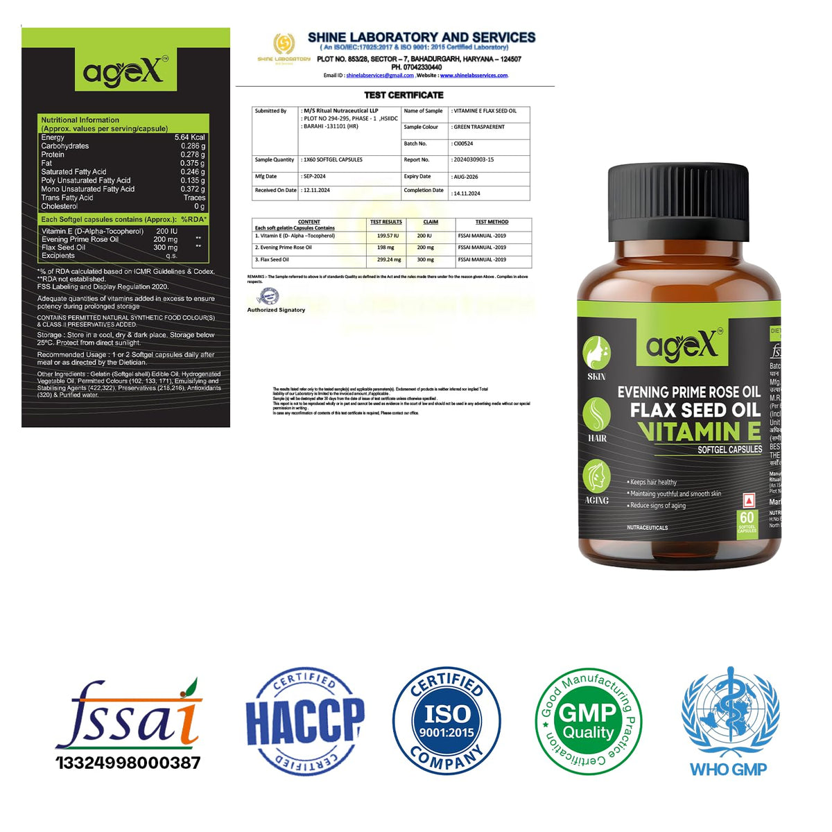 Vitamin E + Evening Prime Rose Oil + Flex Seed oil Softgel Capsules