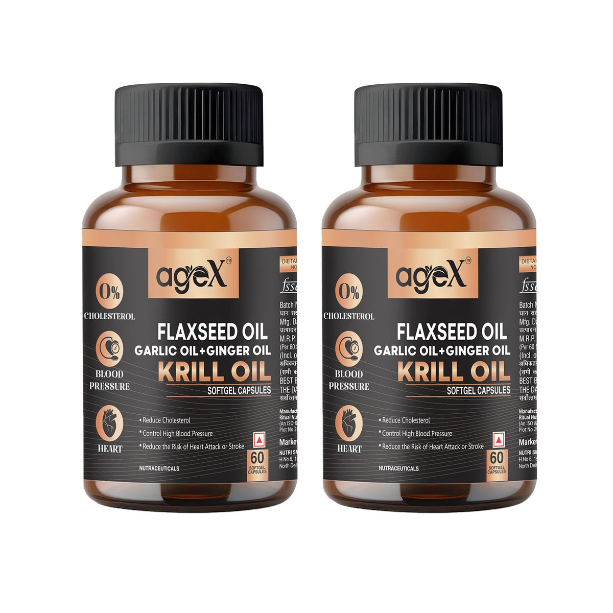AgeX Flex Power Capsules - Joint, Heart, and Digestive Health Support with Omega-3, Flaxseed Oil, Garlic, Ginger, and Krill Oil