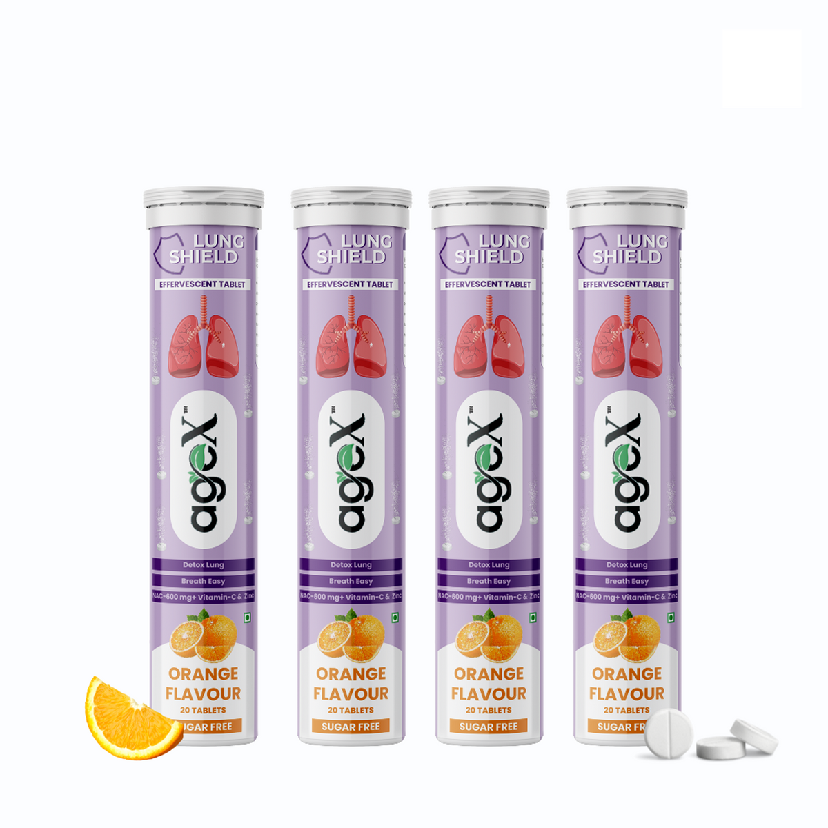Lung Shield Effervescent Tablets pack with orange flavor 