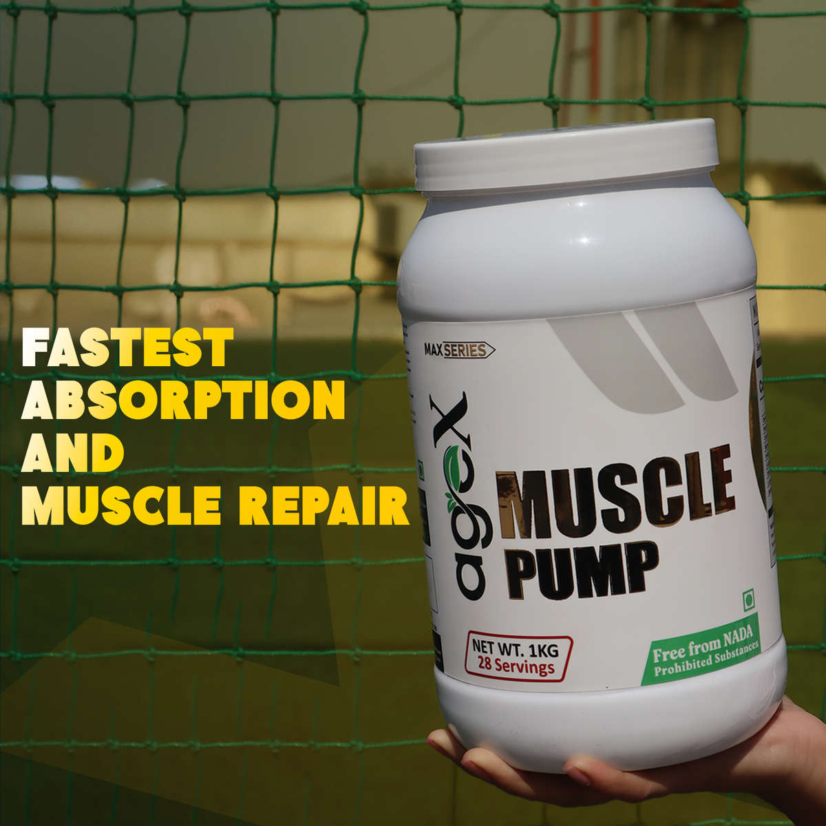 Muscle Pump high-performance protein powder with creatine, N-acetyl L-glutamine, and amino acids for muscle growth and recovery