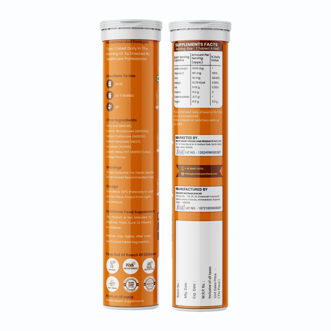Vitamin C + Zinc Effervescent Tablets Bottle with 1000mg Amla Extract
