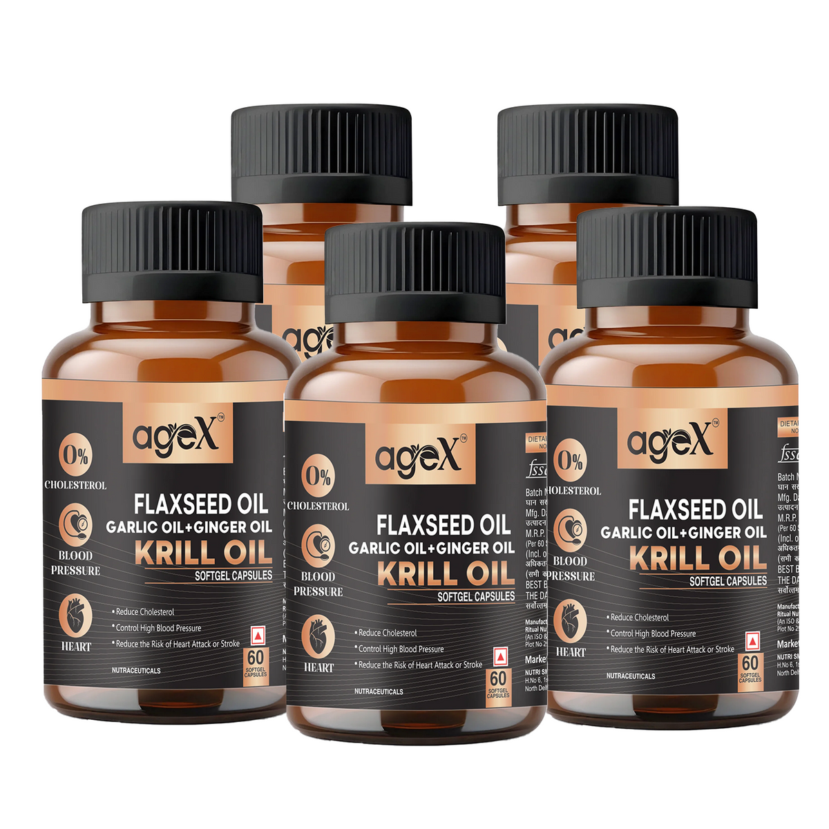 AgeX Flex Power Capsules - Joint, Heart, and Digestive Health Support with Omega-3, Flaxseed Oil, Garlic, Ginger, and Krill Oil