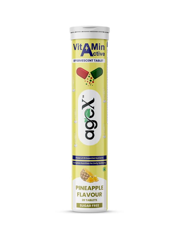 AgeX Multivitamin Effervescent Tablets – Pineapple, 20 Tabs